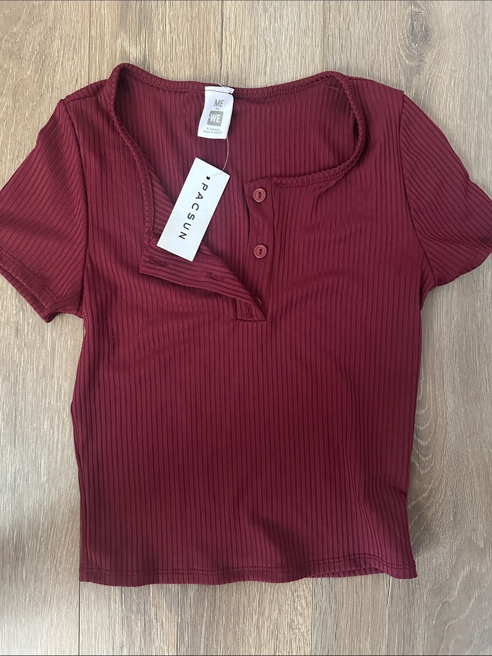 PacSun Ribbed Henley Crop Top - Wine